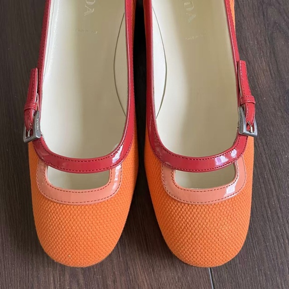Prada Pink Orange Pumps Flats Vero Cuoio Size 7.5/37.5 - Picture 6 of 7